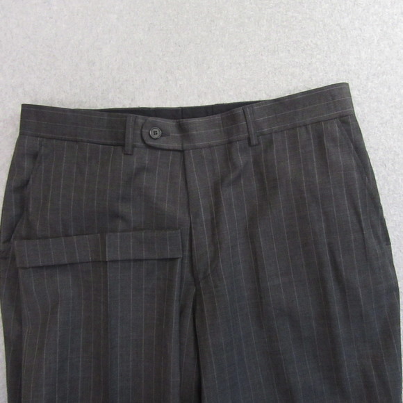 Zara Mens 2 Pc Suit 42R Gray Pinstripe 34x30 Flat Front Wool Stretch - Picture 3 of 16